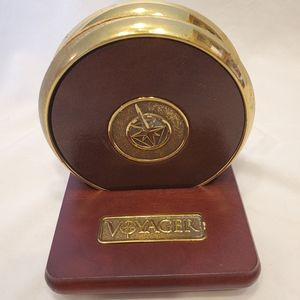 Voyager Vintage Wood & Brass Coaster Set With (2) Coasters And Storage Tray